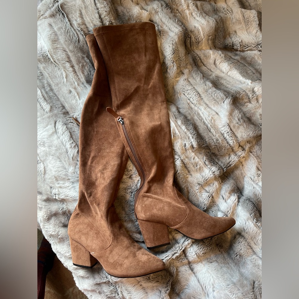 Over the knee heeled brown boots